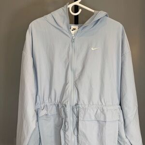 Nike Light Blue Hooded Windbreaker Jacket Women’s Medium Drawstring Waist